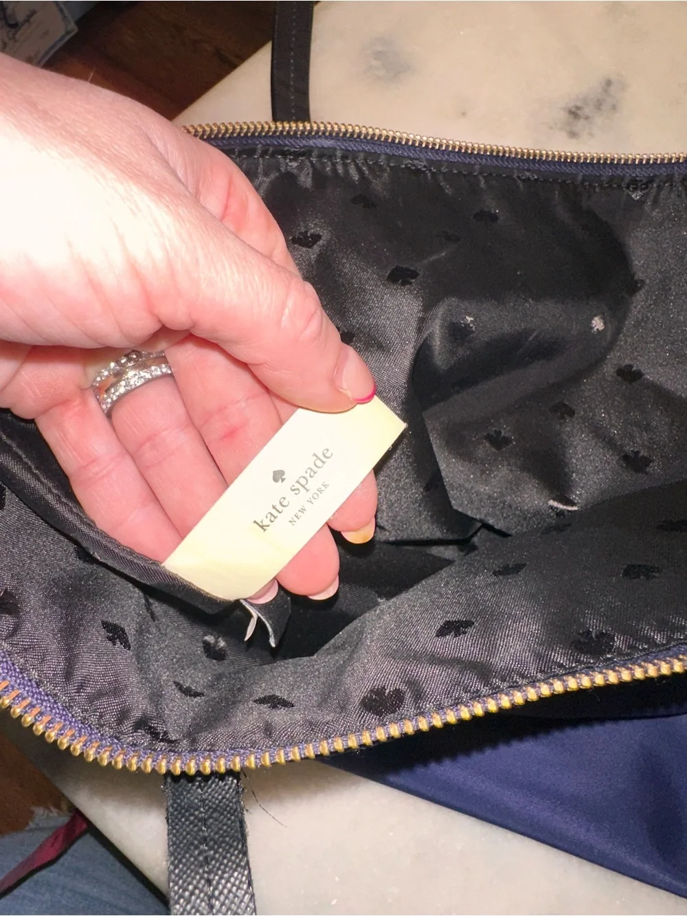 Kate Spade Navy Blue Canvas‎ Tote Bag Purse with Black Handles